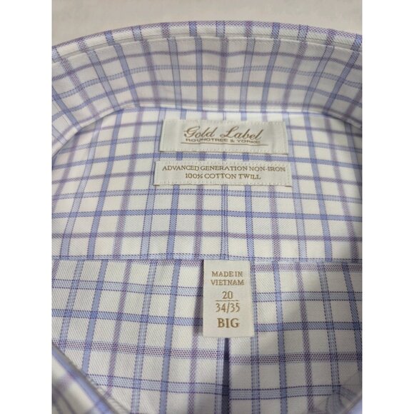 Roundtree & Yorke Mens Dress Shirt Gold Label Size 20 36-37 White Blue Pur  (01) - Picture 4 of 5